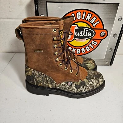 Justin Work Boots 608 Lace Up Mossy Oak Camo 9.5 D Brand New Waterproof RARE - Image 1 of 4