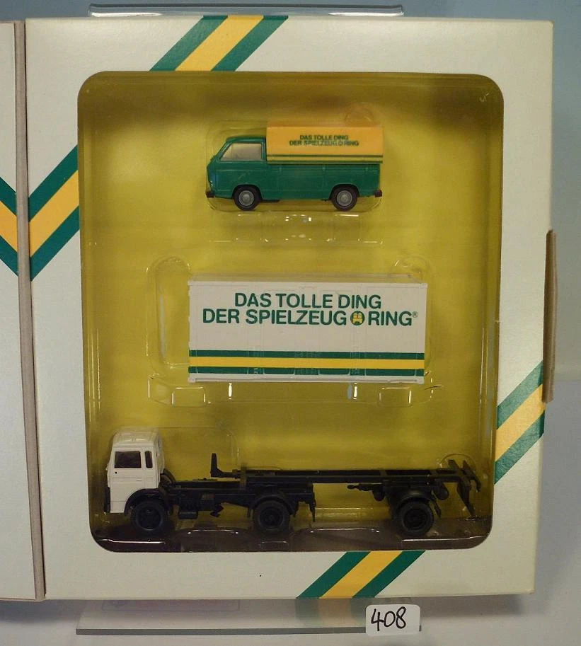 Roco 1/87 Magirus Containerzug & VW Transporter Spielzeugring OVP #408 - Bild 1 von 1