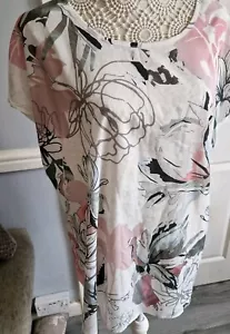 Tu 22 Cream Floral Short Sleeve Tunic Top Viscose Two Part Plain Back - Picture 1 of 5
