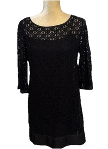 Laundry by Shelli Segal Black 3/4 Sleeve Lace Shift Dress Size 6 - Picture 1 of 10