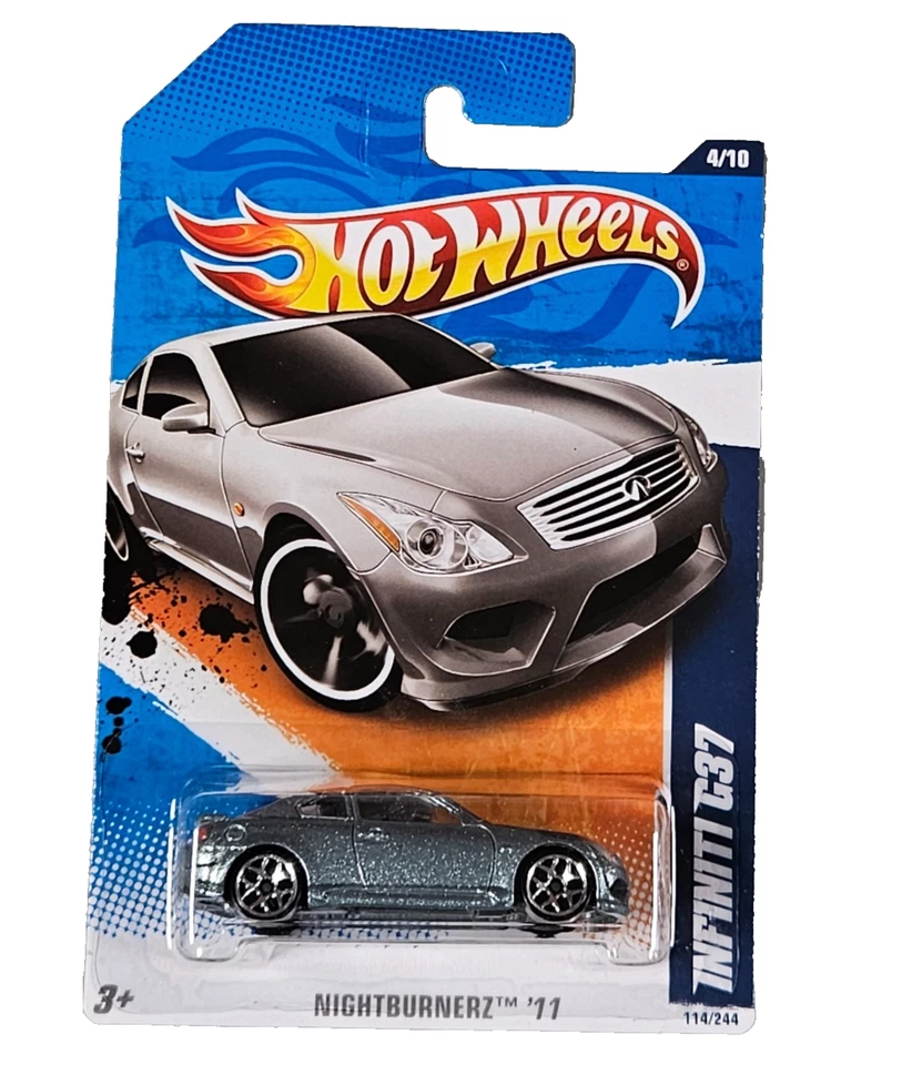 Hot Wheels #114 Nightburnerz 2011 4/10 Infiniti G37 plateado con radios cromados 5Y Foto 1 de 2