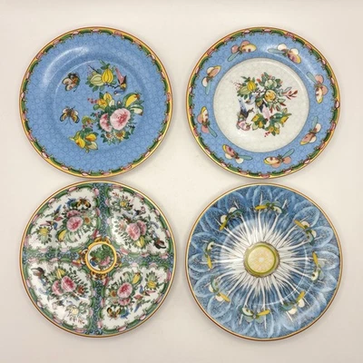 Williams Sonoma Famille Rose Appetizer Plates Blue | Set of 4 | Floral | Garden - Image 1 of 4