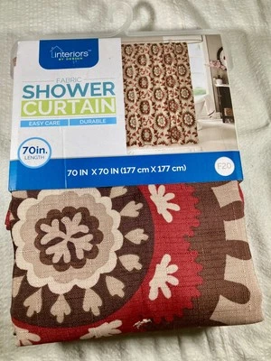 Cortina de Ducha Interiors by Design Tela 70x70 Nueva Patrón Floral Marrón y Rojo Foto 1 de 4