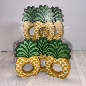 Wood Pineapple Shaped Painted Napkin Rings, Set of 6 - Picture 1 of 7