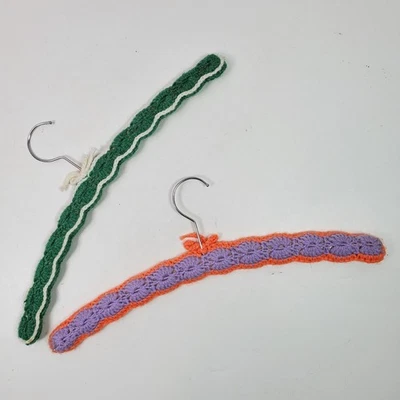 Vintage Crochet Wire Wood Clothes Hangers SET OF 2 Multicolor - Image 1 of 4