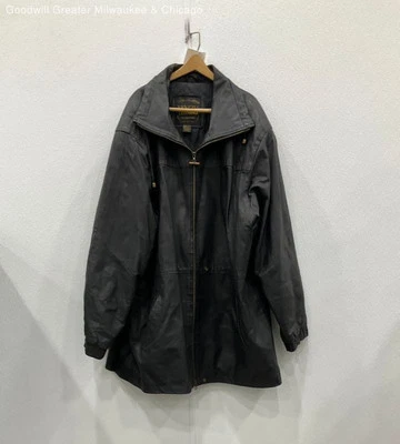 Venezia Womens Overcoat Collared Full Zip Long Sleeve Black Leather Size 18/20 - Image 1 of 4