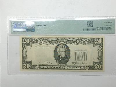 1985 $20 ERROR NOTE! OVERPRINT on REVERSE BILL! PMG CHOICE UNCIRCULATED PMG 63!  - Image 1 of 4