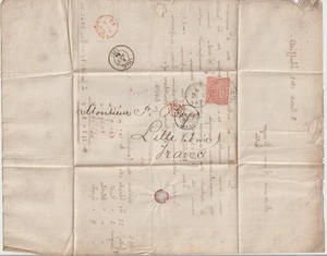 1863 SHEFFIELD DUPLEX LETTER 4d RED NO HAIRLINES SG CAT £300 ON COVER TO FRANCE - Picture 1 of 4