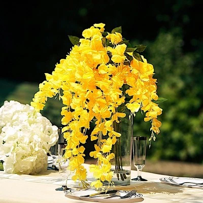 YELLOW 44" tall Silk Wisteria Flowers Hanging Vine Bush Wedding Centerpieces - Image 1 of 4