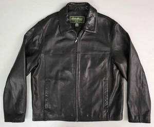 VTG Eddie Bauer Black Luxury Soft Lambskin Leather Moto Aviator Jacket Coat Lg - Picture 1 of 8