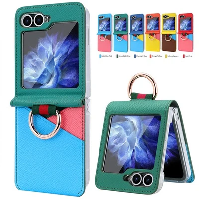 Case For Samsung Z Flip6 Flip5 Flip4 Leather Card Slot Wallet Ring Holder Cover - Image 1 of 4
