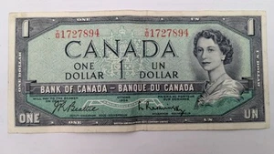 1954 Bank of Canada $1 1 Dollar Bill Prefix IM Serial 1727894 - Picture 1 of 4