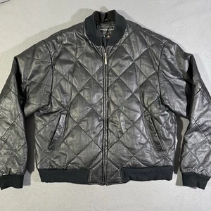 VTG High Quality Black Diamond Quilted Leather Bomber Motorcycle Jacket Size XL - Picture 1 of 7