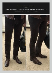 Best Dressed $400 w/tax Rare RALPH LAUREN Black Label Brown Slim Fit Cord Pants - Picture 1 of 16