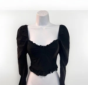 Crop top blush nero manica lunga a palloncino corsetto con volant taglia media - Foto 1 di 6