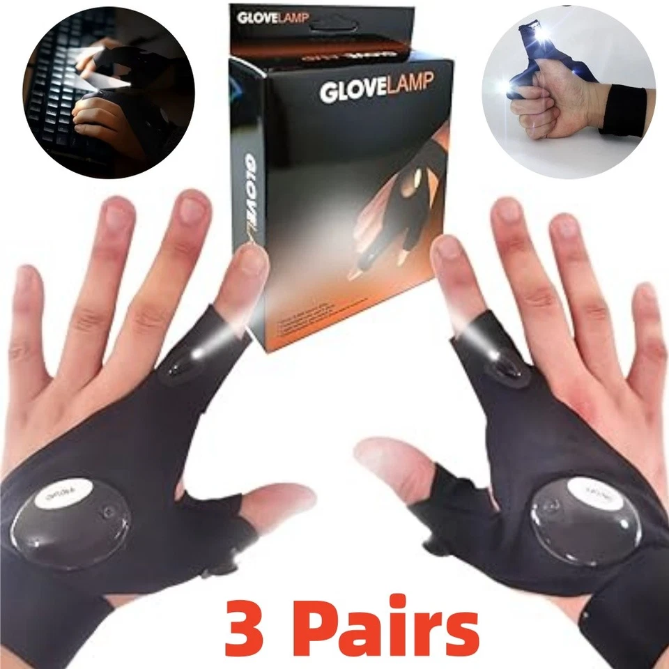 3 pares de guantes linterna LED impermeables guantes de luz para pesca de trabajo al aire libre Foto 1 de 4