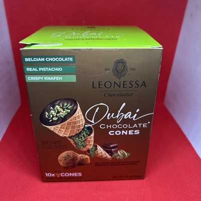 Dubai Chocolate Waffle Cones Milk Chocolate Knafeh & Pistachio 10 Cones - Image 1 of 3