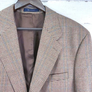 Chaps Ralph Lauren Men's Beige Tan Plaid Sport Coat Blazer Silk Wool Blend 44 T - Picture 1 of 15