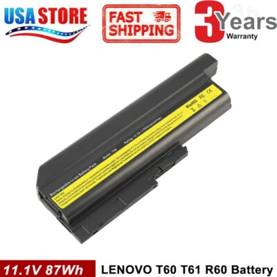 9Cell Battery for IBM Lenovo Thinkpad T60 T61 R500 T500 W500 SL300 SL400 40Y6797 - Image 1 of 4