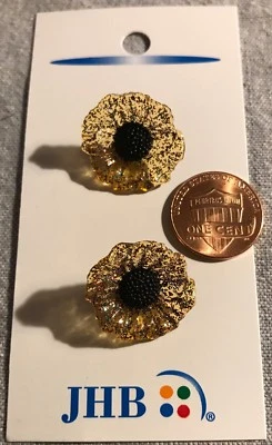 TWO JHB Translucent Colorful Glitter Flower Shank Buttons 19mm 3/4" 1 Card 8504 - Image 1 of 3