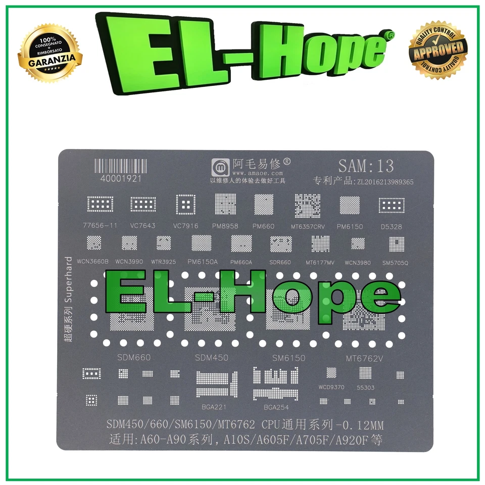 STENCIL REBALLING SNAPDRAGON AMAOE SAM13 PER SAMSUNG A60 A90 A10S A605 A705 A920 - Immagine 1 di 1