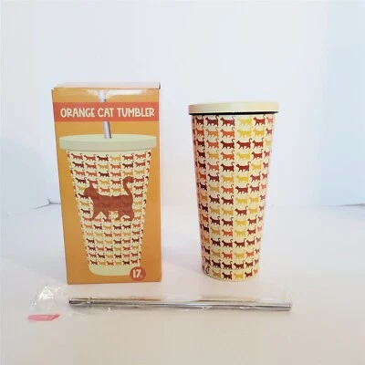Gato Dama Caja Naranja Gato Vaso 17 Onzas Aislado Con Pajita Reutilizable NUEVO Foto 1 de 4