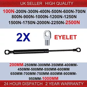 2X UNIVERSAL GAS STRUTS 200-1000MM MULTI PURPOSE 100-2500N EYELET HEAD CLIPS - Picture 1 of 21