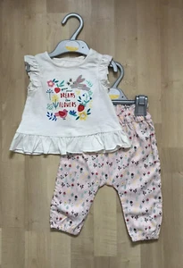 Baby Girl Summer Outfit Set Top Trousers Rabbit Floral Pink White 3-6 Months NEW - Picture 1 of 10