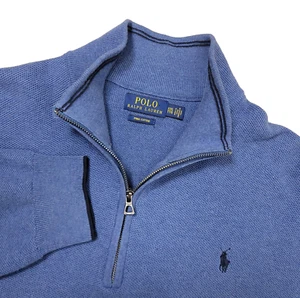 Polo Ralph Lauren Pima Baumwolle Herren 2XL Blau Pony Viertel Reißverschluss Stretch Strick - Bild 1 von 7