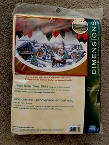 Dimensions Sleigh Ride Tree Skirt Counted Cross Stitch Kit-45" Round 11 Count - Picture 1 of 2