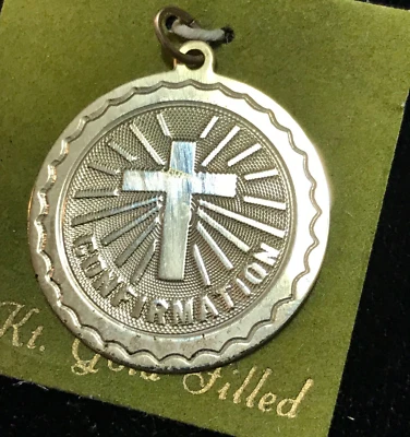 Vintage CONFIRMATION Charm Pendant 12k Yellow Gold Filled NOI NOS - Image 1 of 4