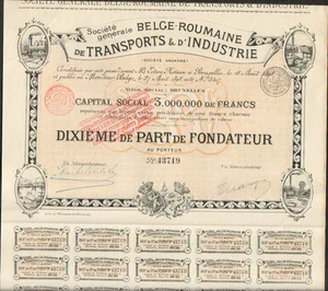 Société Générale BELGE-ROUMAIN de TRANSPORTS & INDUSTRIE (BELGIQUE ROUMANIE) (R) - Picture 1 of 1