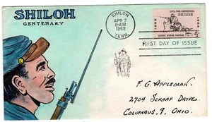 #1179 Shiloh TN Civil War 1962 FDC - Herman Maul Hand-Painted - Picture 1 of 2