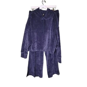 Avia Wide Leg Velour Pant Set Cropped Pull Over Hoodie XL Blue Ribbed Y2K Lounge - Picture 1 of 7