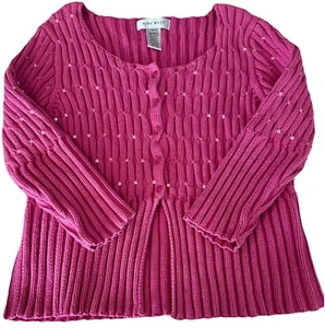 Cárdigan corto tejido con cable Nine West rosa mediano manga 3/4 para mujer - Imagen 1 de 9