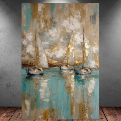 LEINWAND BILD ER XXL ABSTRAKT SEGEL BOOT SCHIFF MEER GOLD WAND POSTER P1207 - Bild 1 von 4