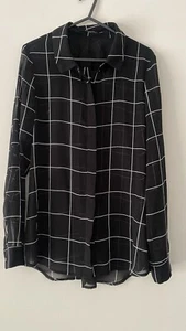Sportsgirl Sz 8 Black White Check Collared Shirt Corporate - Picture 1 of 5