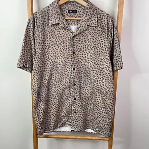 Thrills Button Down Shirt Mens Medium Brown Animal Print Corduroy Leopard Casual - Picture 1 of 10