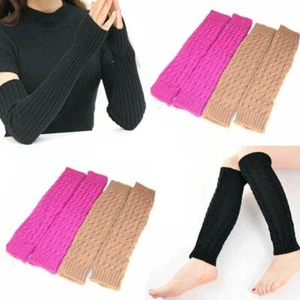 Knitted Half of Fingers Long Gloves Winter Fingerless Gloves Keep Warm - Picture 1 of 19