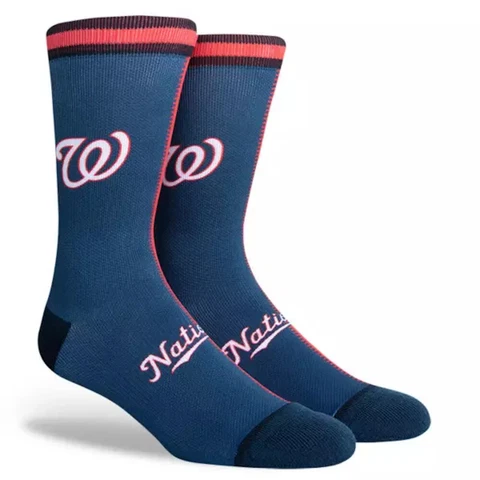 Washington Nationals Split Blue Red Crew Socks Mens Large Fits Size 6-12 MLB Cover