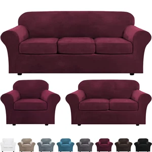 Stretch Sofa Slip Covers 1/2/3 Seater Plush Velvet Separate Cushion Couch Cover - Picture 1 of 26