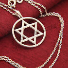 Classic Pentagram Circle Star of David Pendant Necklace In 14k White Gold Plated