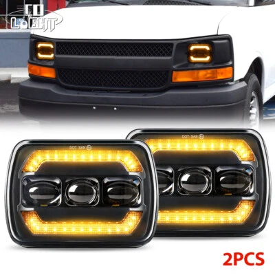 Pair For Chevy Express Cargo Van 1500 2500 3500 7x6 5x7 LED Headlights Hi/Lo DRL - Image 1 of 4