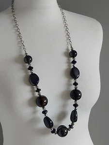 Silvertone Beaded Necklace Petrol Blue - Picture 1 of 6