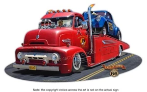 Camión Ford Hot Rod 1953 en Ruta 66 letrero metálico de Larry Grossman - Imagen 1 de 2
