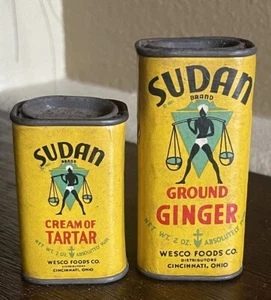 Lot Of 2 Vintage Sudan Spice Tins Cream Of Tartar Ginger WESCO Cincinnati Ohio - Picture 1 of 4