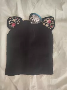Pugs Gear Beanie One Size Fits Most Black With Floral Cat Ears - Picture 1 of 2