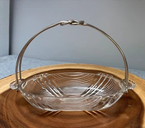 Vintage Oval Glass Serving Dish with Silver Metal Handle 1940s - Picture 1 of 9