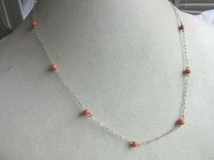 Victorian 14k gold AJC crinkle chain coral beaded necklace 20" long - Picture 1 of 6