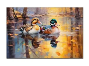 Colorful Wild Duck Painting Picture Printed On Canvas-Fun Gift Home Wall Decor - Picture 1 of 9